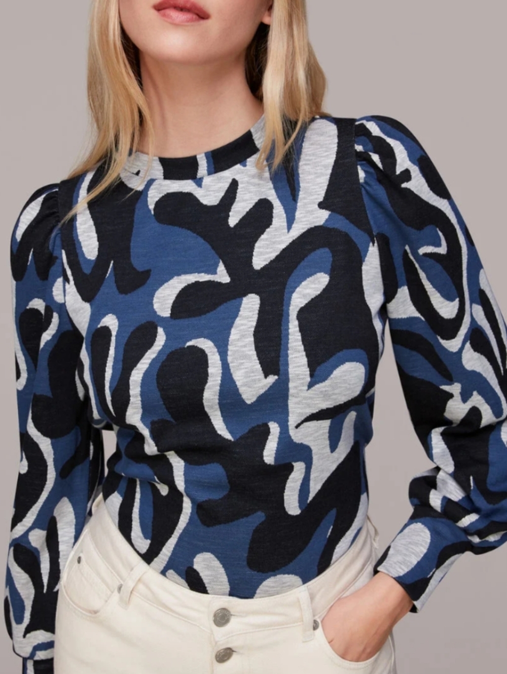 Whistles Navy Foliage Jacquard Sweater